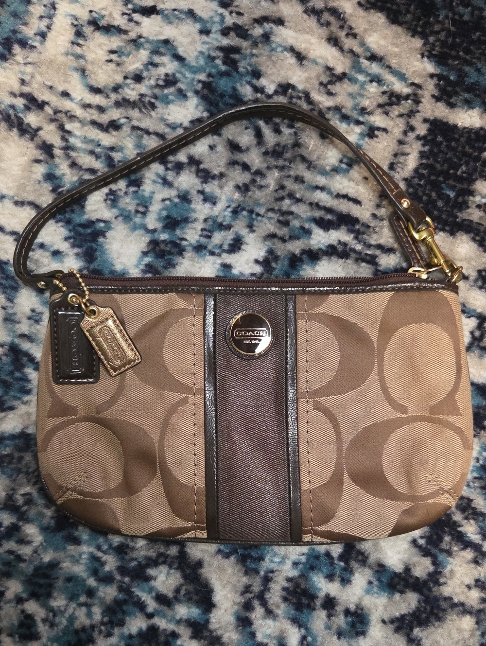 Coach Brown Signature Wristlet with Tan Logo Print